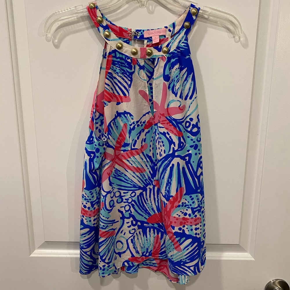 Lilly Pulitzer Blue and Pink Graphic Sleeveless Tank Top
